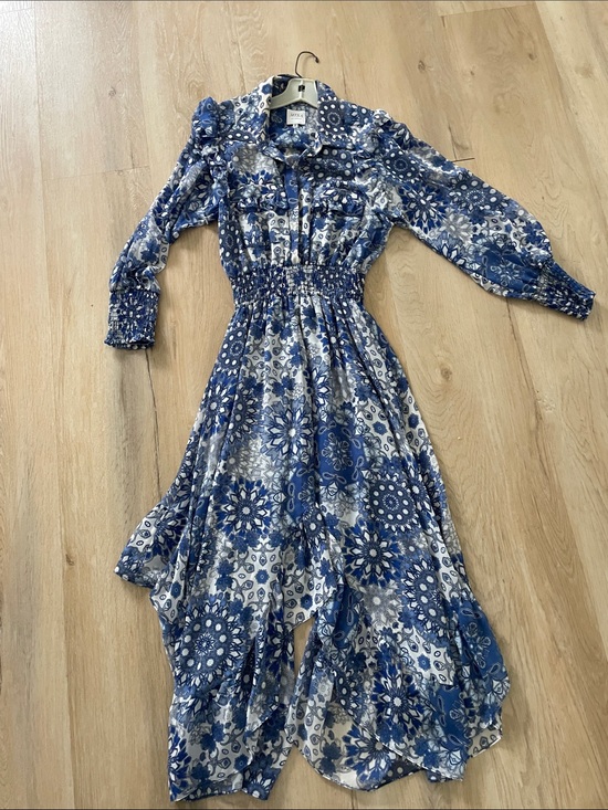 Misa Los Angeles Dresses & Skirts - Misa Los Angeles Blue and White Floral Long-Sleeve Maxi Dress
